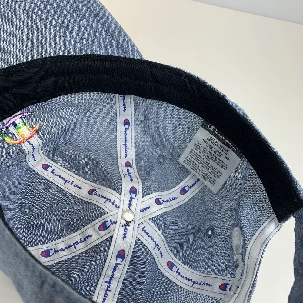 Champion Rainbow Colors Logo Hat Blue Adjustable Strap Baseball Cap